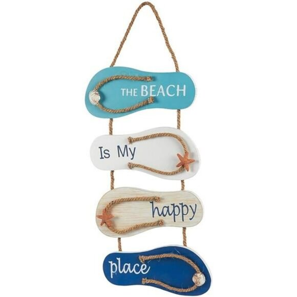 Beach Wall Decor Flip Flop Wood Sign Coastal Hanging Nautical Home Decoration - Picture 8 of 8
